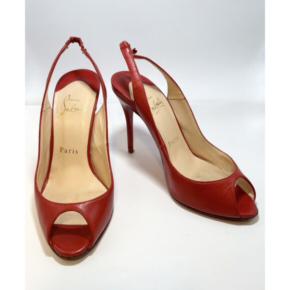 Christian Louboutin Flo Sling 120 Heels Red Calf Leather Slingbacks Sz Eu 36 6 - Picture 5 of 11